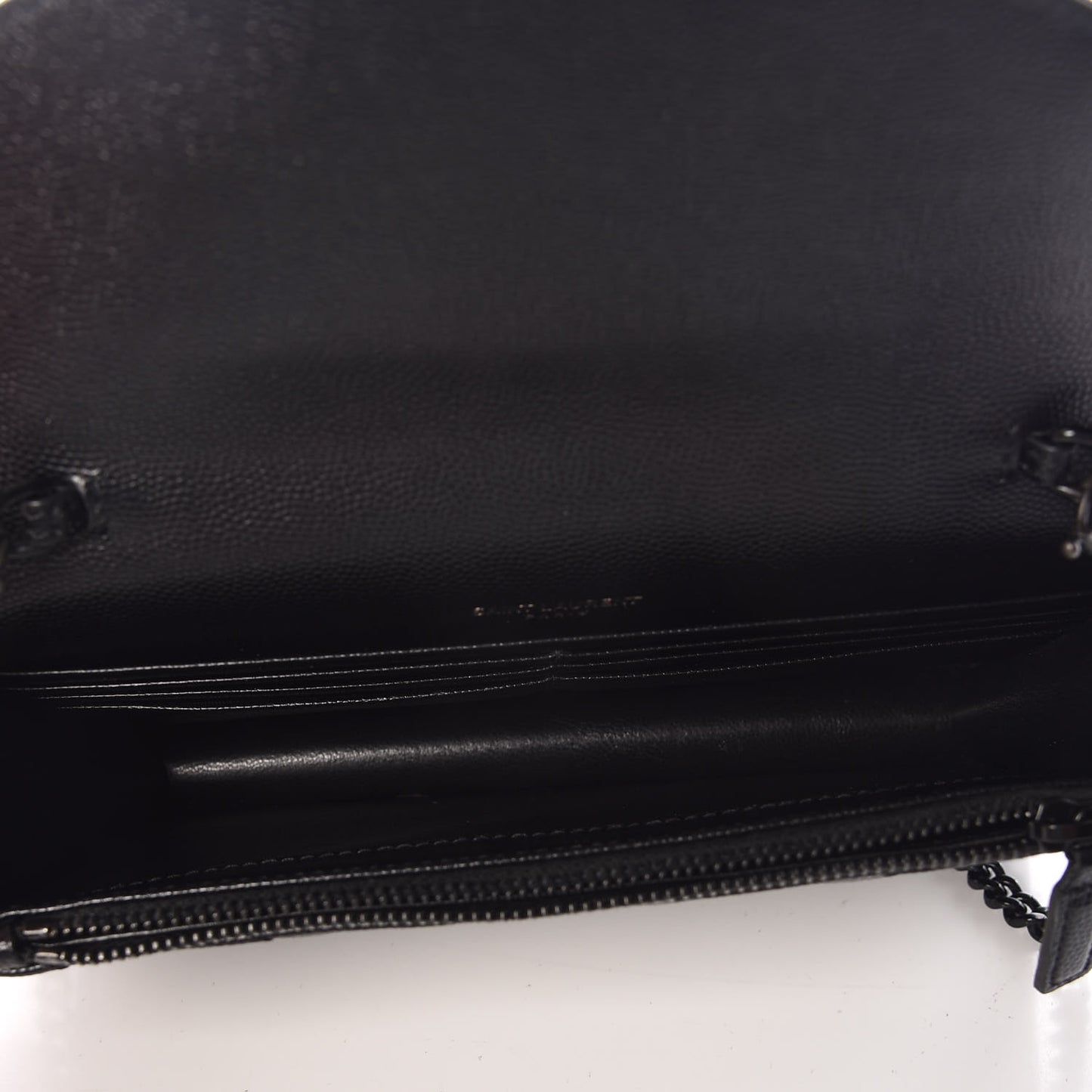 Grain De Poudre Matelasse Chevron Monogram Envelope Chain Wallet Black
