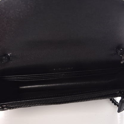 Saint Laurent Grain De Poudre Matelasse Chevron Monogram Envelope Chain Wallet Black 7 of 9