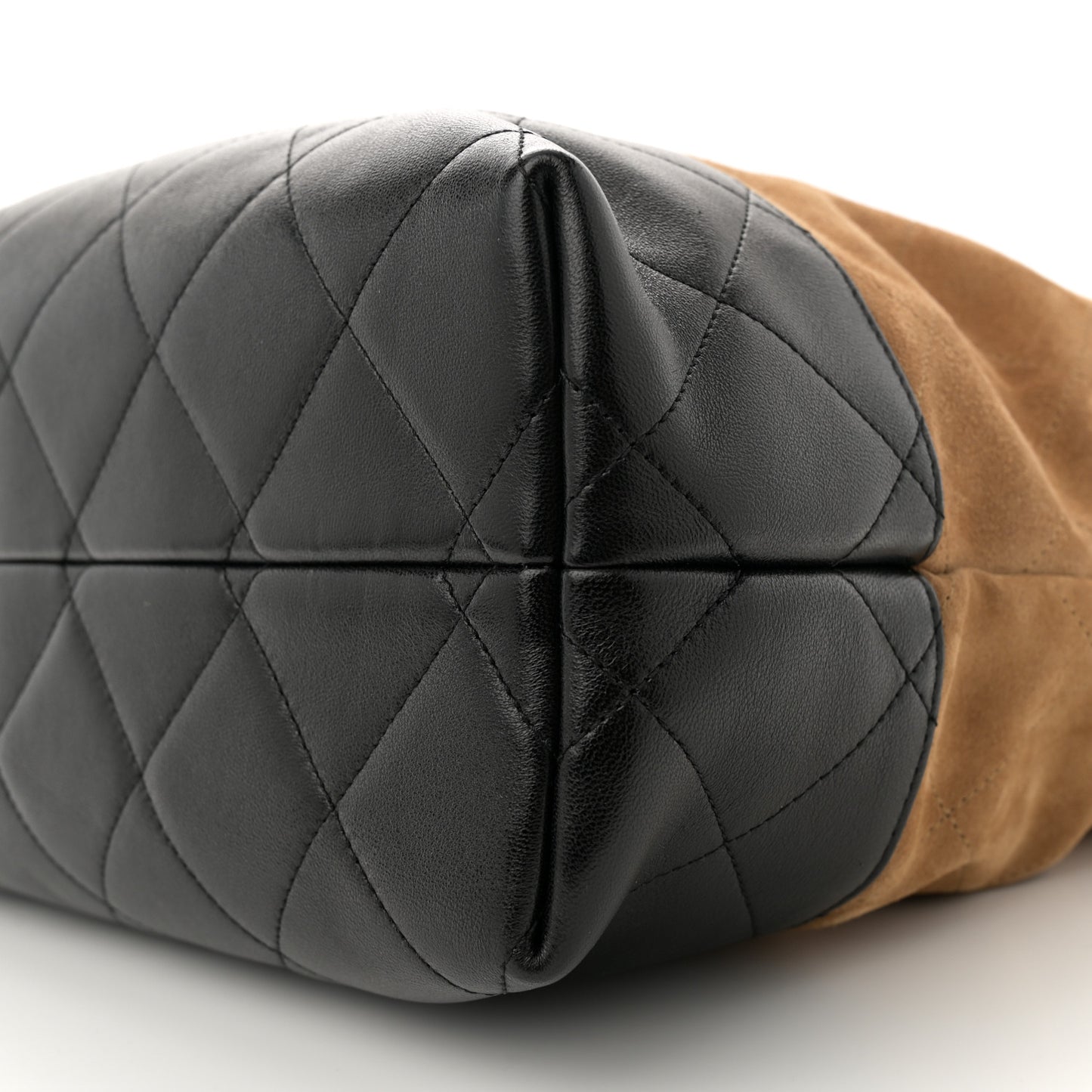 Suede Calfskin Shiny Lambskin Quilted Small Coco Base Shopping Bag Beige Black