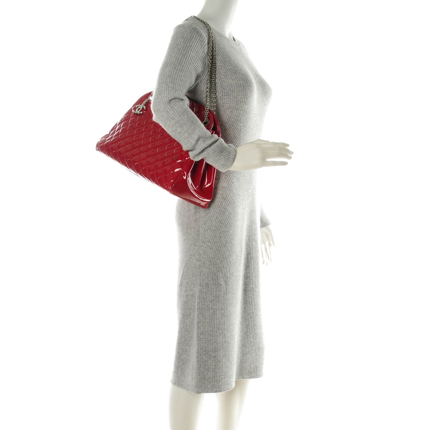 Patent Quilted Large Just Mademoiselle Bowling Bag Red