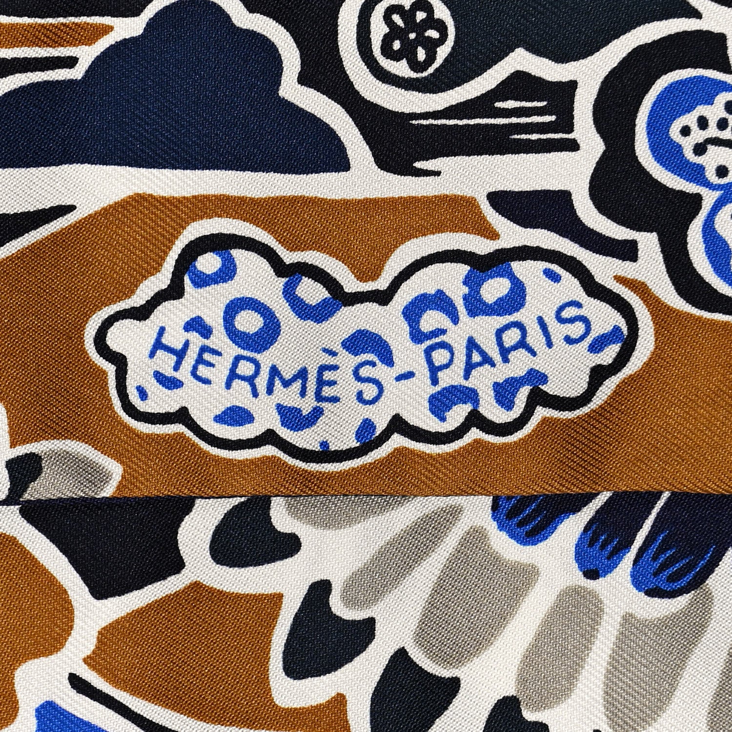 Hermes Silk Bingata Twilly Marine Tabac White 3 of 4