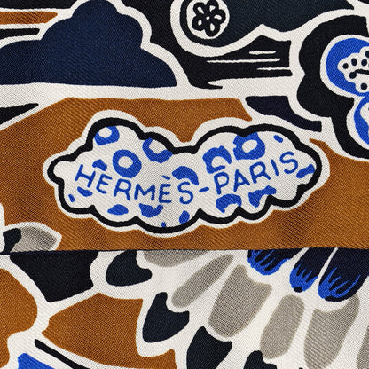 Hermes Silk Bingata Twilly Marine Tabac White 3 of 4