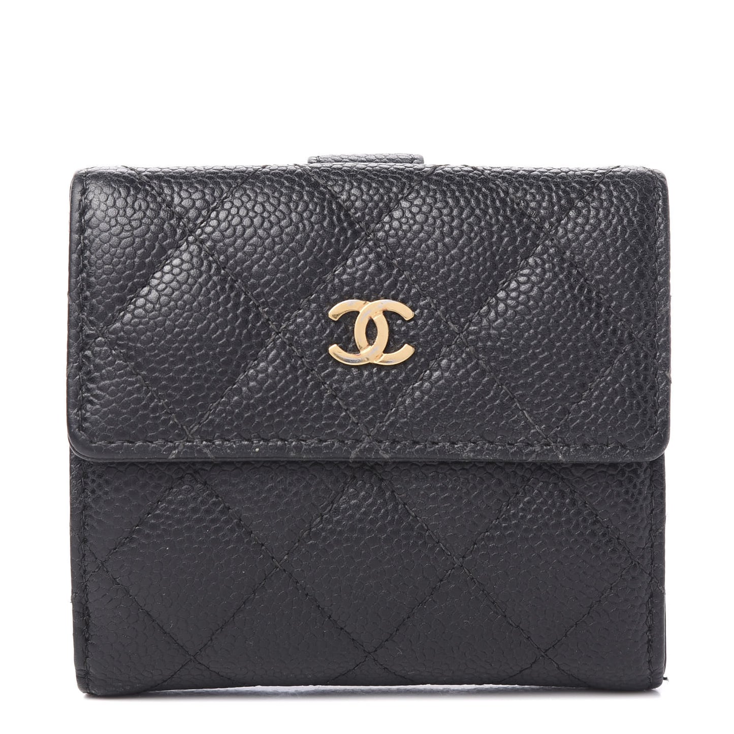 Caviar Quilted Compact French Flap Wallet Black