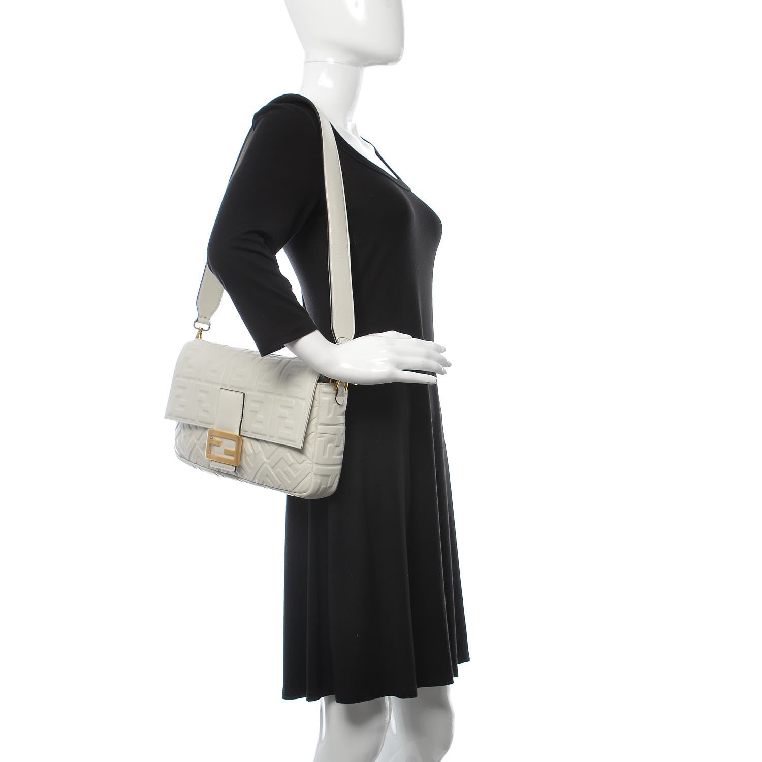 Fendi Nappa FF 1974 Embossed Large Baguette White 2 of 9