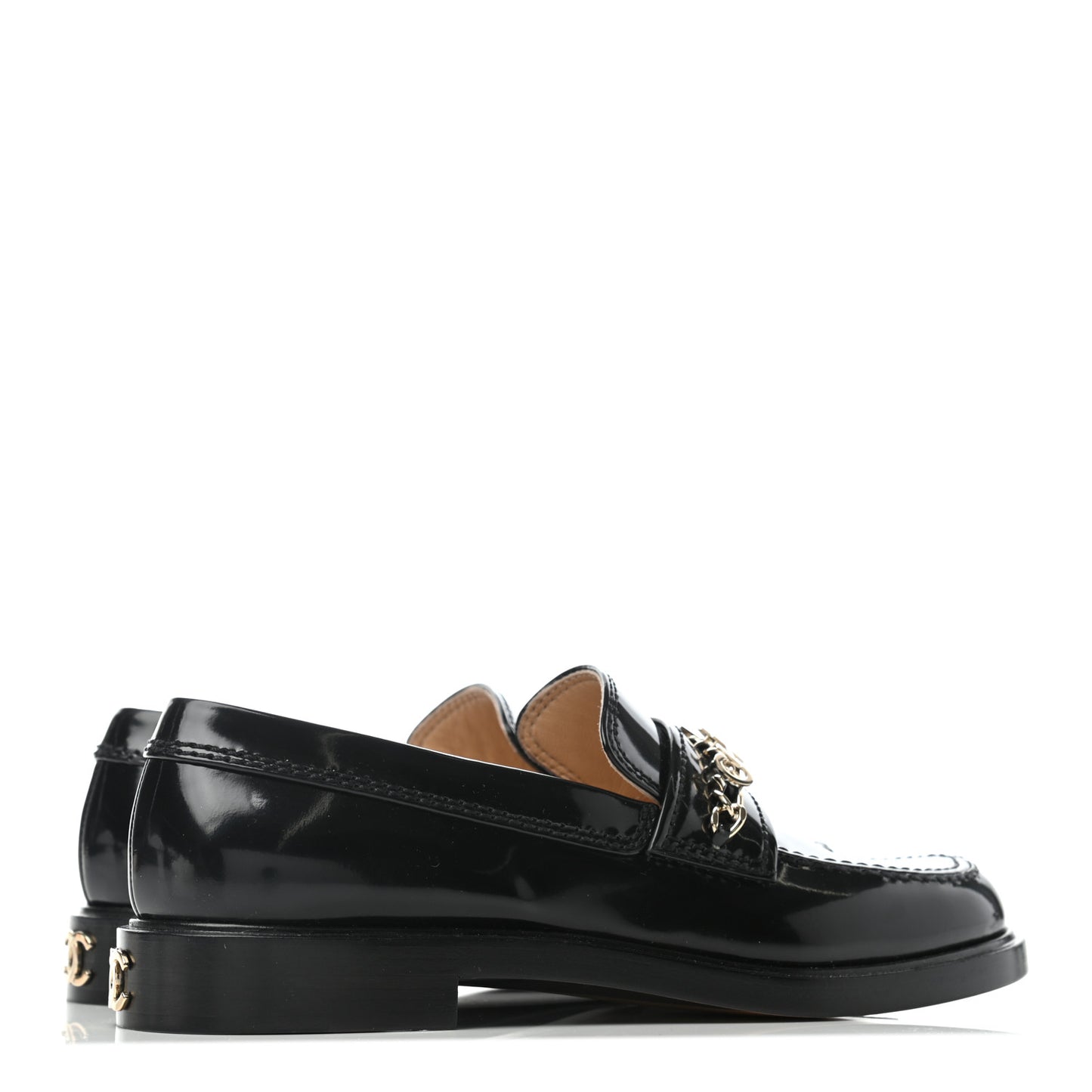Shiny Calfskin Logo Loafers 36 Black