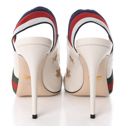 Gucci Malaga Kid Web Bee Star Embroidered Sylvie High Heel Slingback Pumps 39.5 White 5 of 10