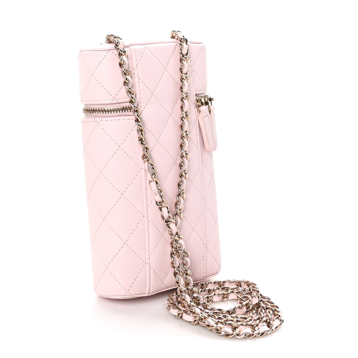 Caviar Quilted Phone Holder With Chain Light Pink