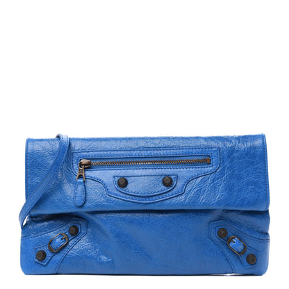 Balenciaga Agneau Giant 12 Gold Hardware Envelope Strap Clutch Bleu Rivage 1 of 10