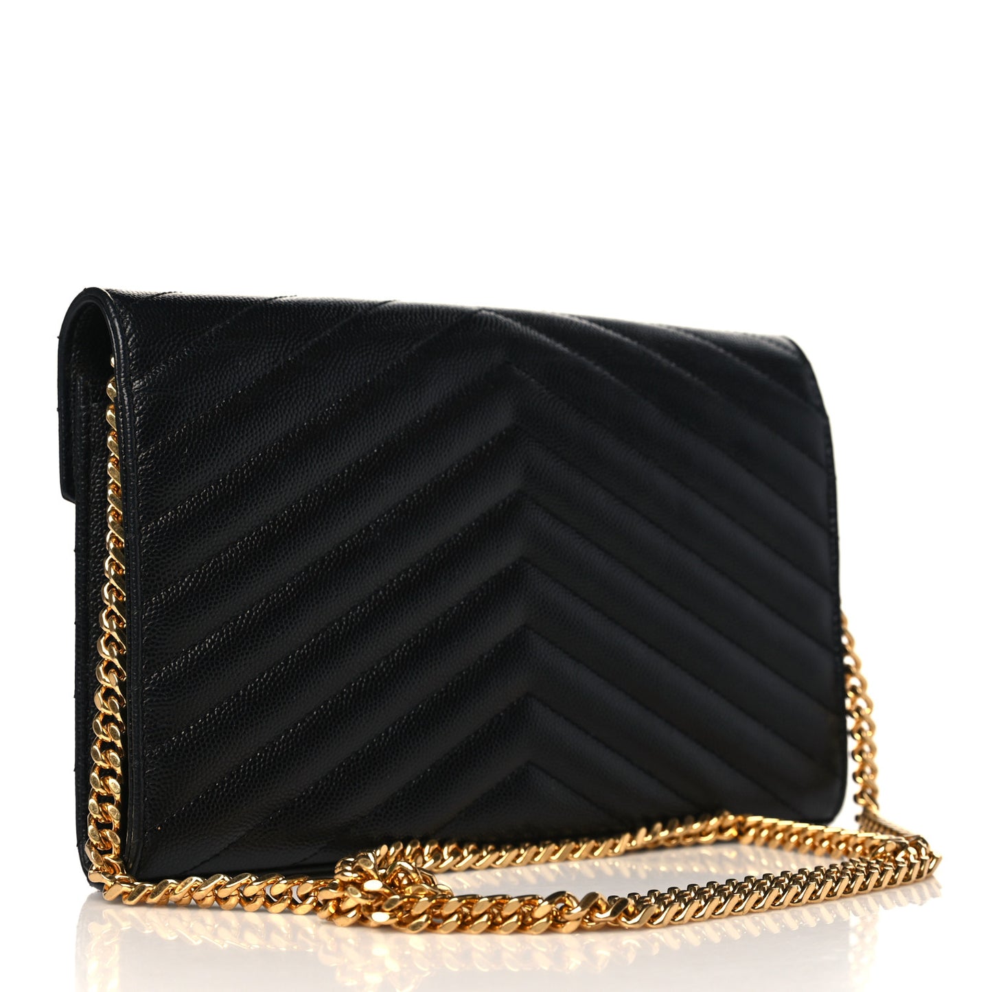 Grain De Poudre Matelasse Chevron Monogram Chain Wallet Black