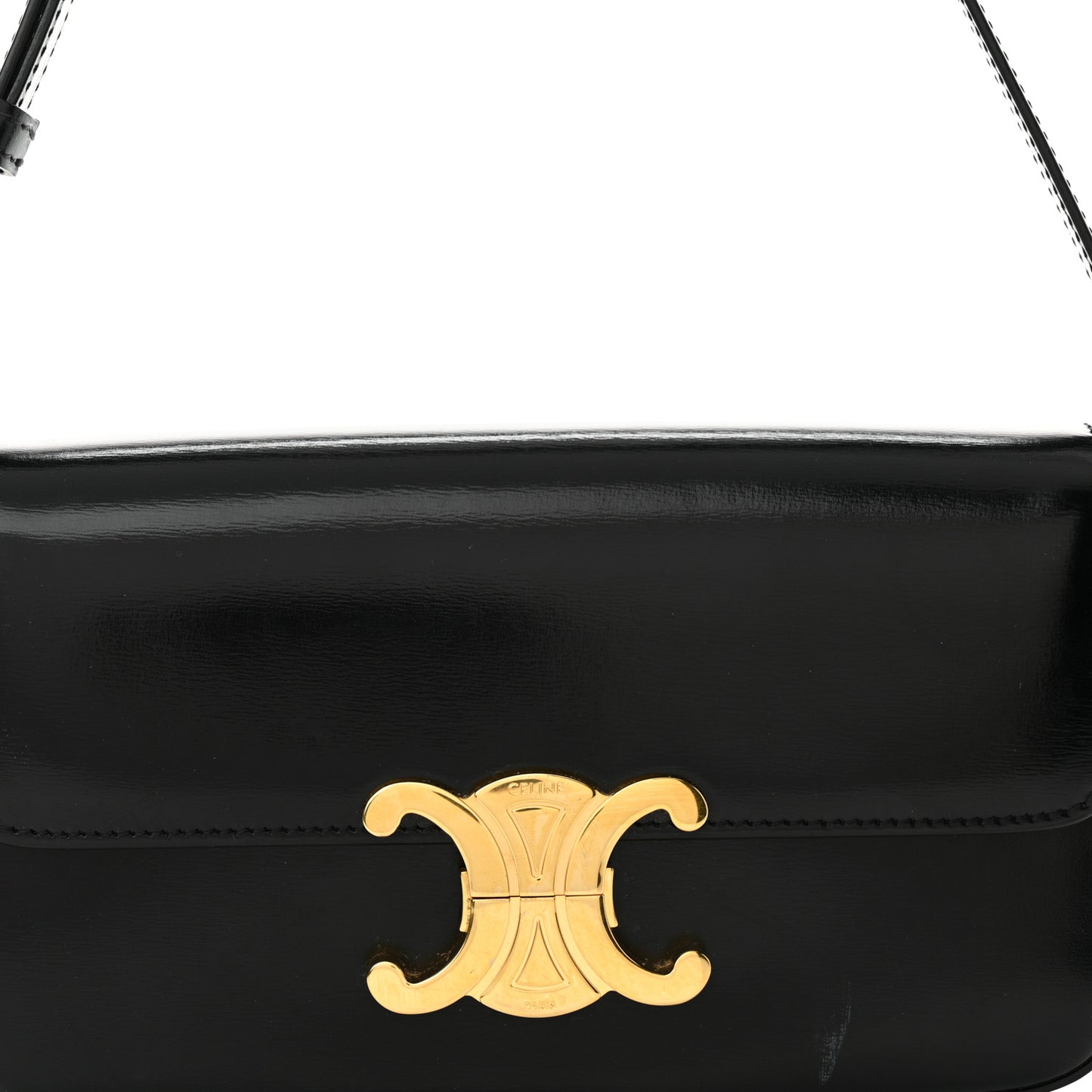 Shiny Calfskin Triomphe Shoulder Bag Black