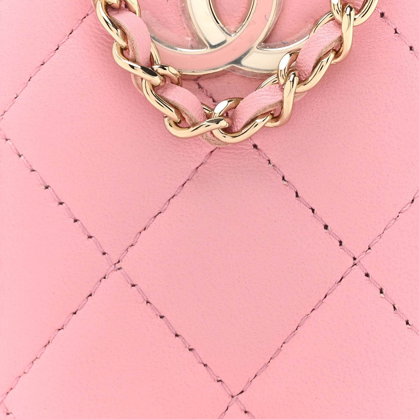 Lambskin Quilted Chanel Card Holder On Chain Pink