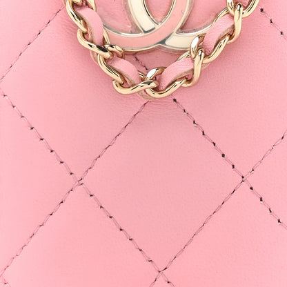 Chanel Lambskin Quilted Chanel Card Holder On Chain Pink 9 of 12
