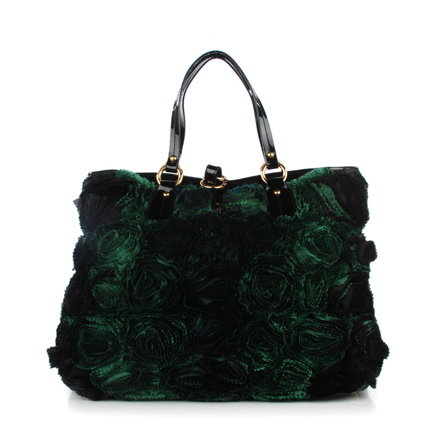 Valentino Garavani Silk Medium Georgette Rosier Tote Green Black 1 of 8