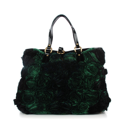 Valentino Garavani Silk Medium Georgette Rosier Tote Green Black 1 of 8