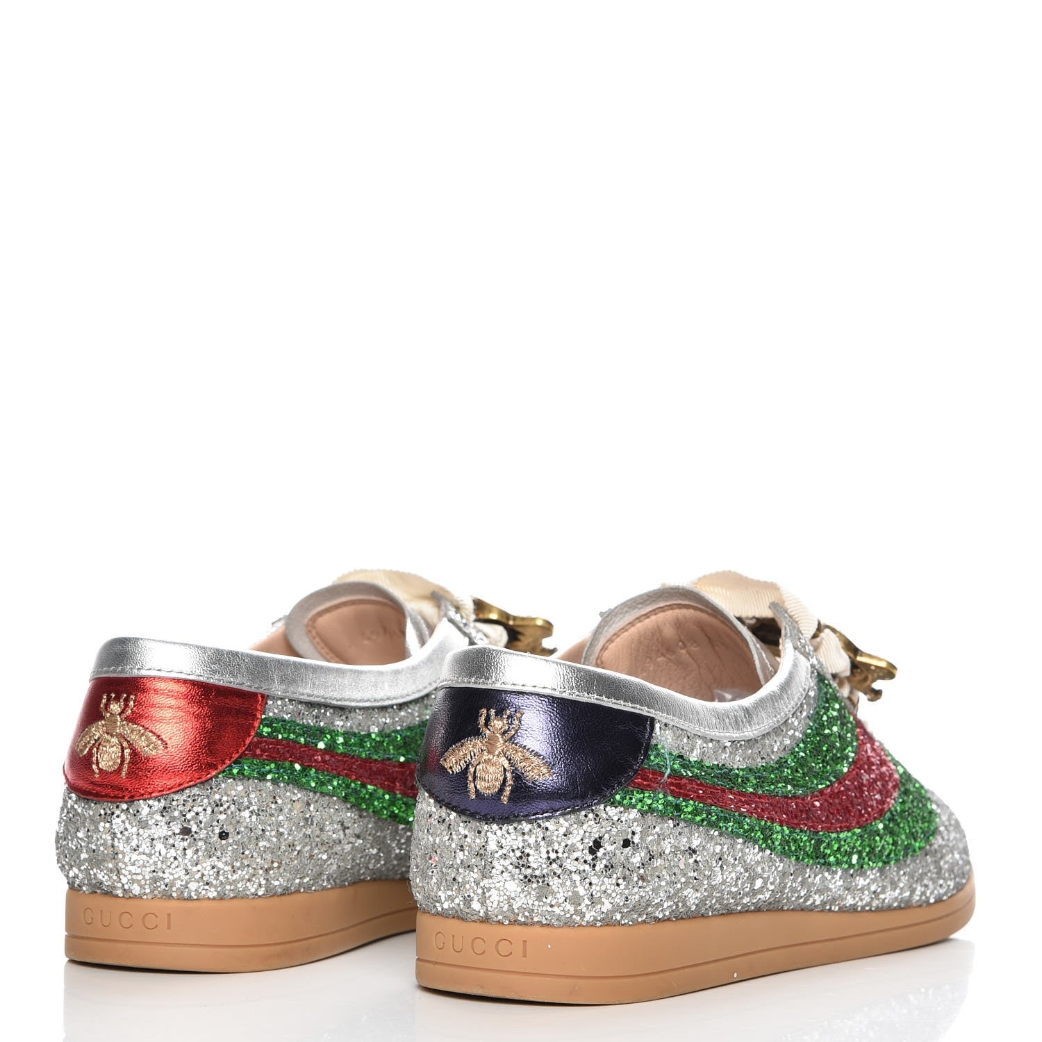 Gucci Glitter Fabric Web Falacer Sneakers 39 Silver 4 of 9