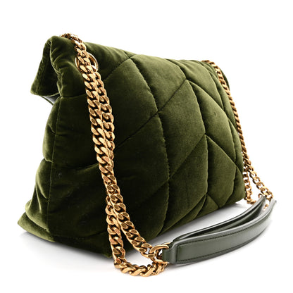 Saint Laurent Velvet Quilted Small Loulou Puffer Monogram Chain Satchel Kaki Musk 3 of 10