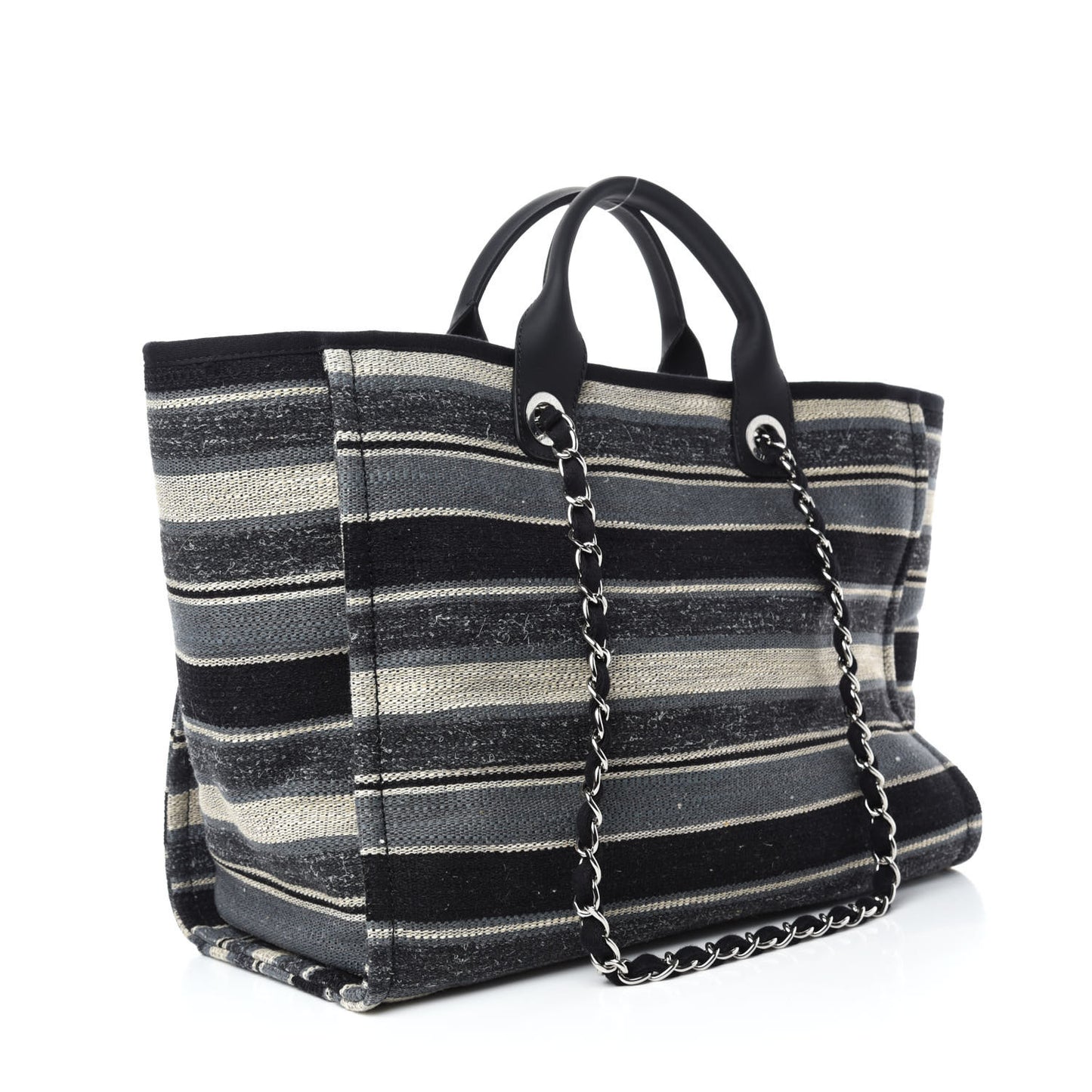 Striped Canvas Medium Deauville Tote Black
