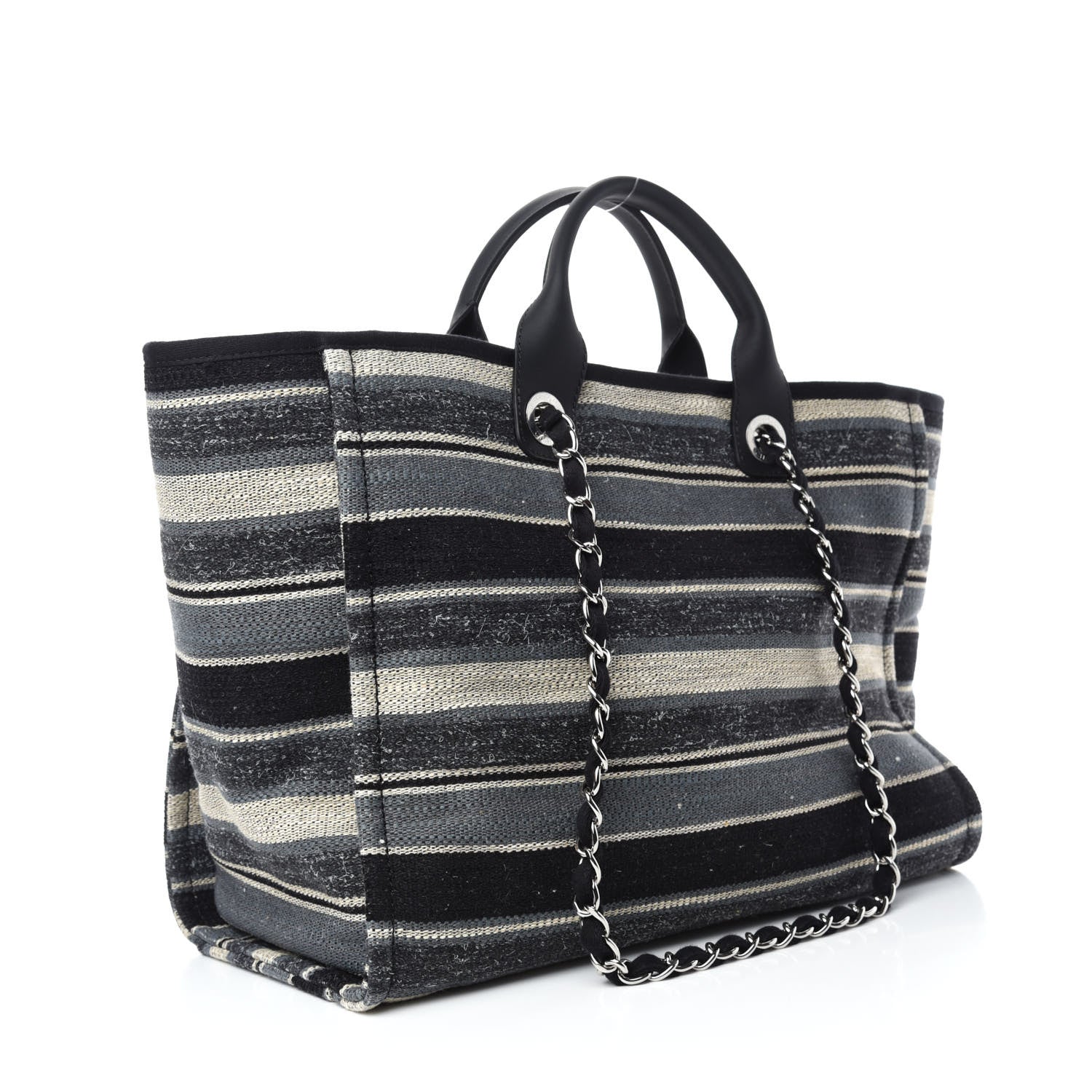 Chanel Striped Canvas Medium Deauville Tote Black 3 of 11