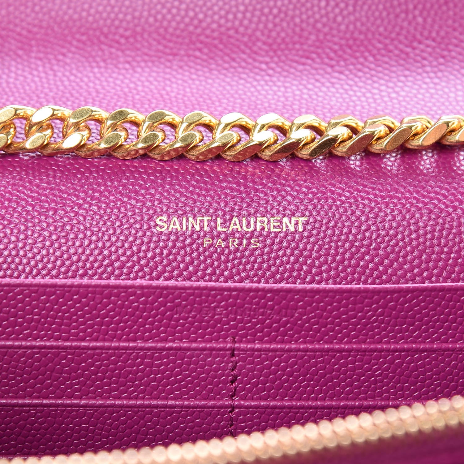 Saint Laurent Grain De Poudre Matelasse Chevron Monogram Chain Wallet Dark Grape 6 of 8