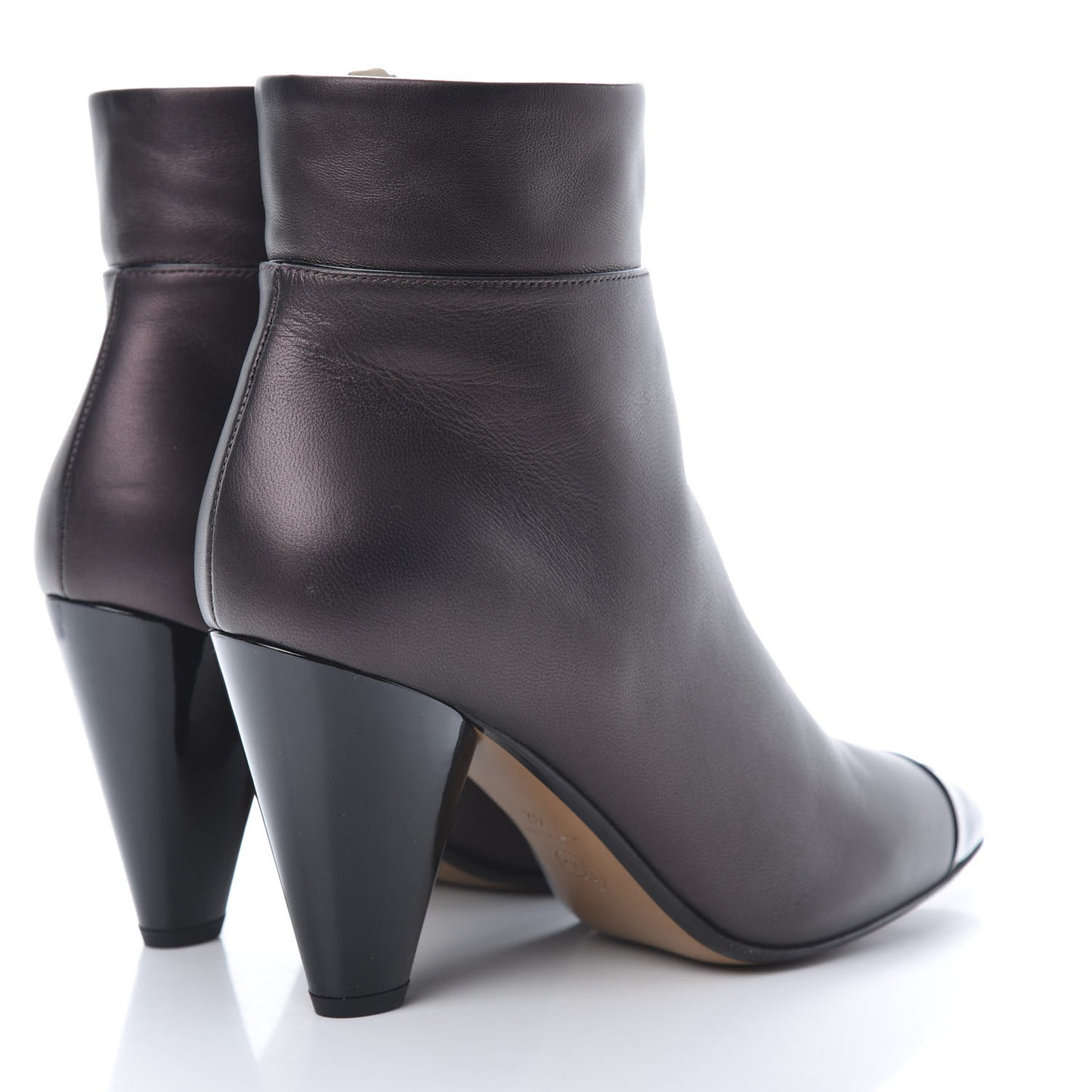 Lambskin Patent Cap Toe CC Short Ankle Boots 42 Burgundy Black