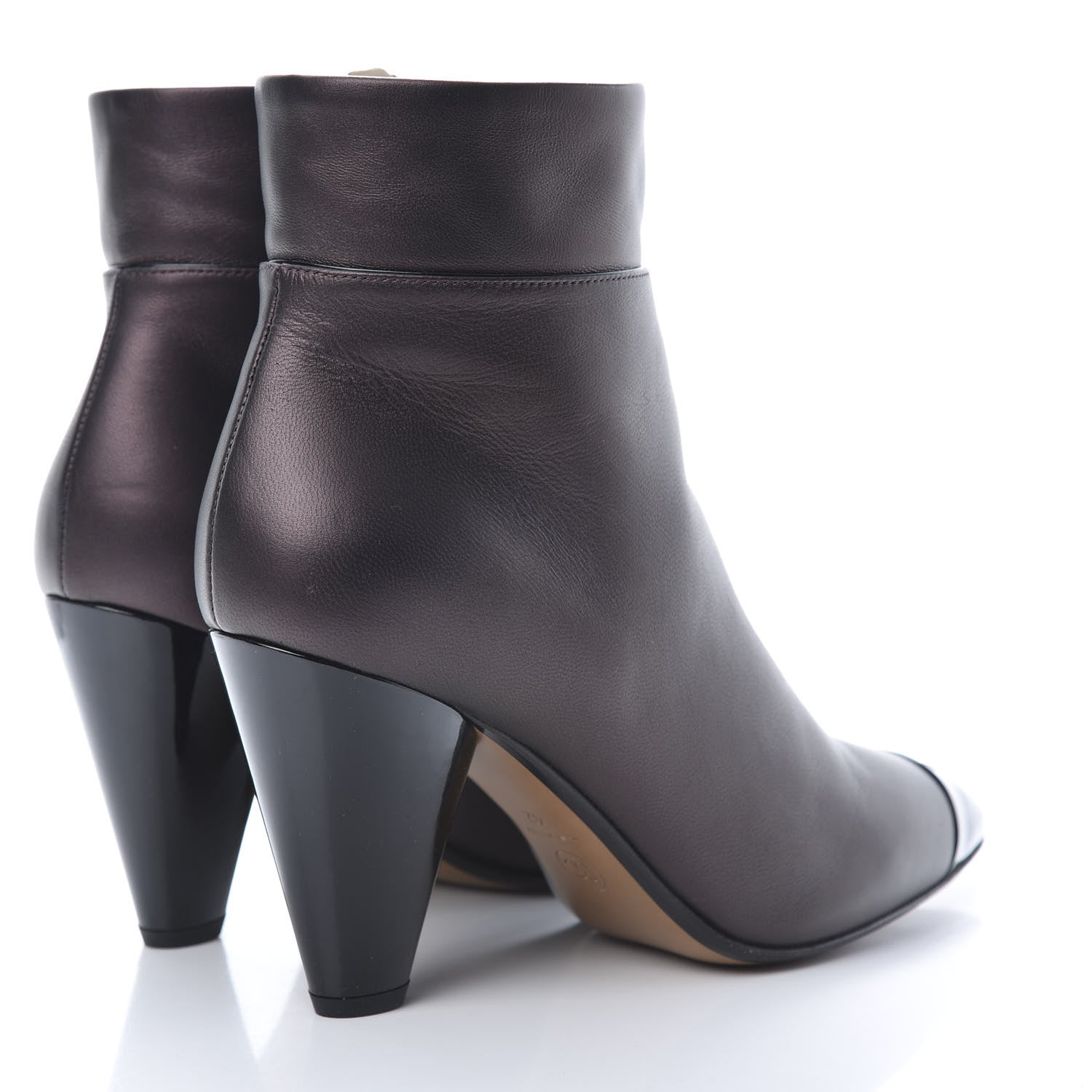 Chanel Lambskin Patent Cap Toe CC Short Ankle Boots 42 Burgundy Black 4 of 8
