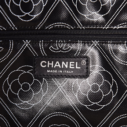 Chanel Coated Canvas Camellia Large Shopping Tote Black Beige 6 of 11