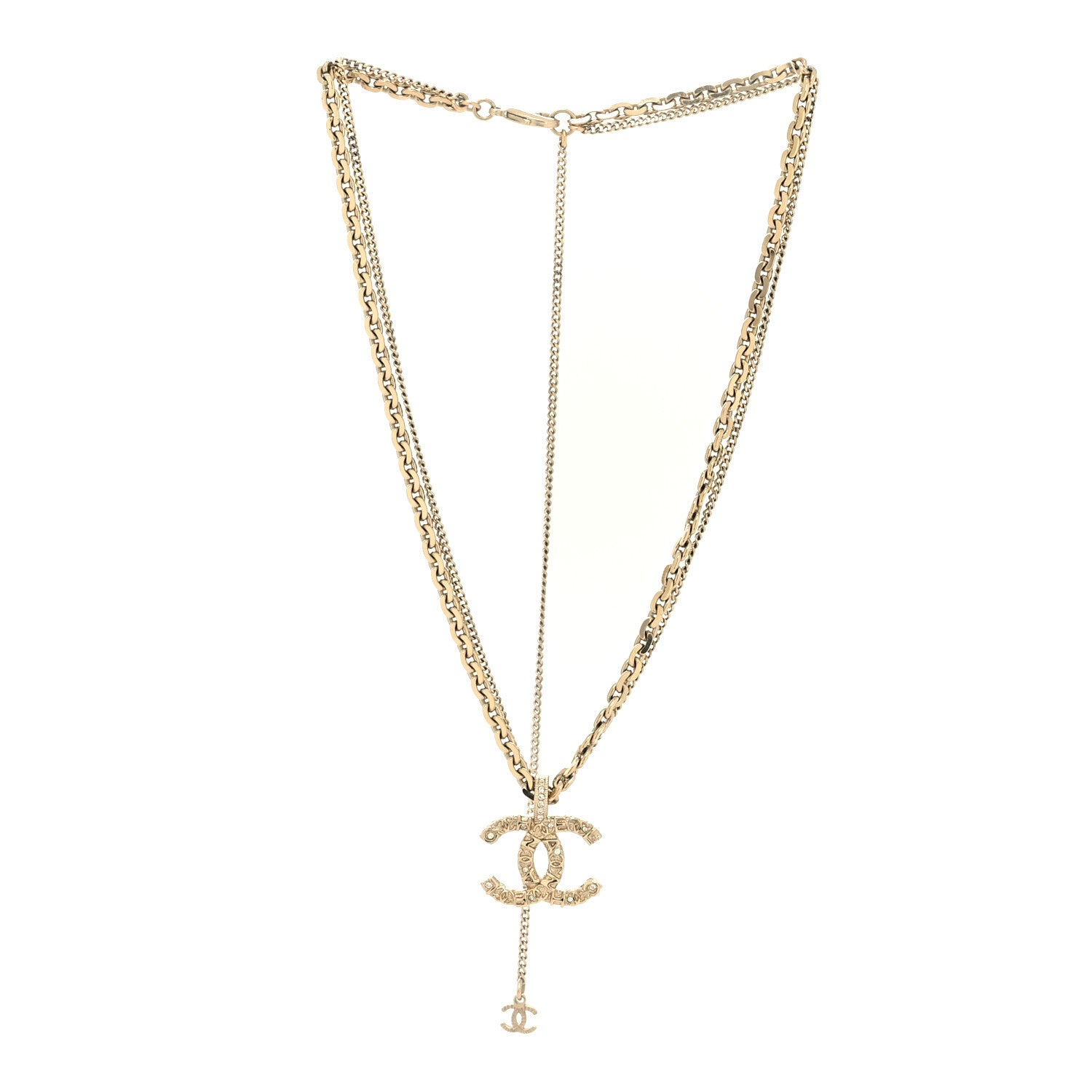 Chanel Crystal CC Multi Strand Chain Necklace Gold 3 of 5