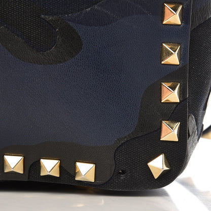 Valentino Garavani Nappa Canvas Camouflage Medium Rockstud Tote Marine 13 of 13
