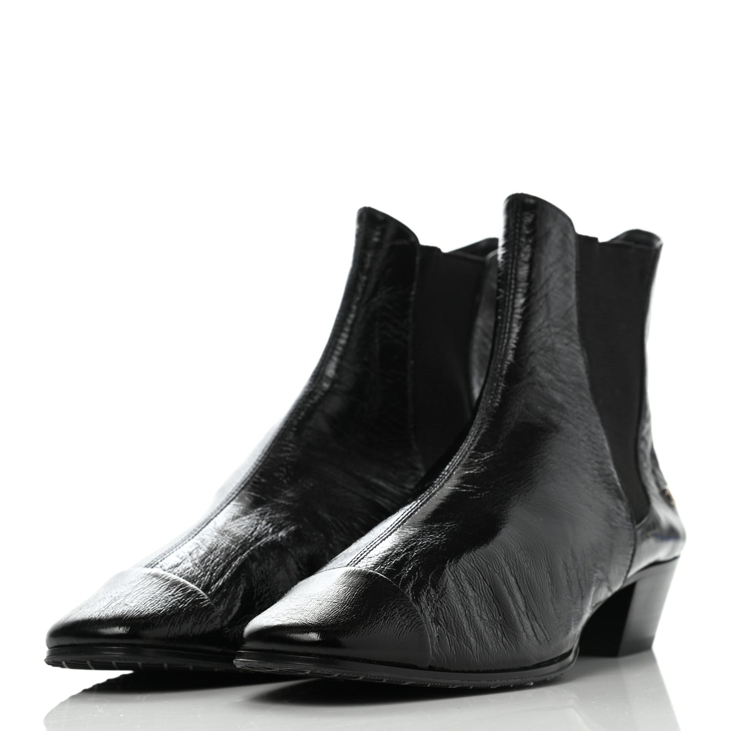 Patent Lambskin Elastic Short Boots 36.5 Black