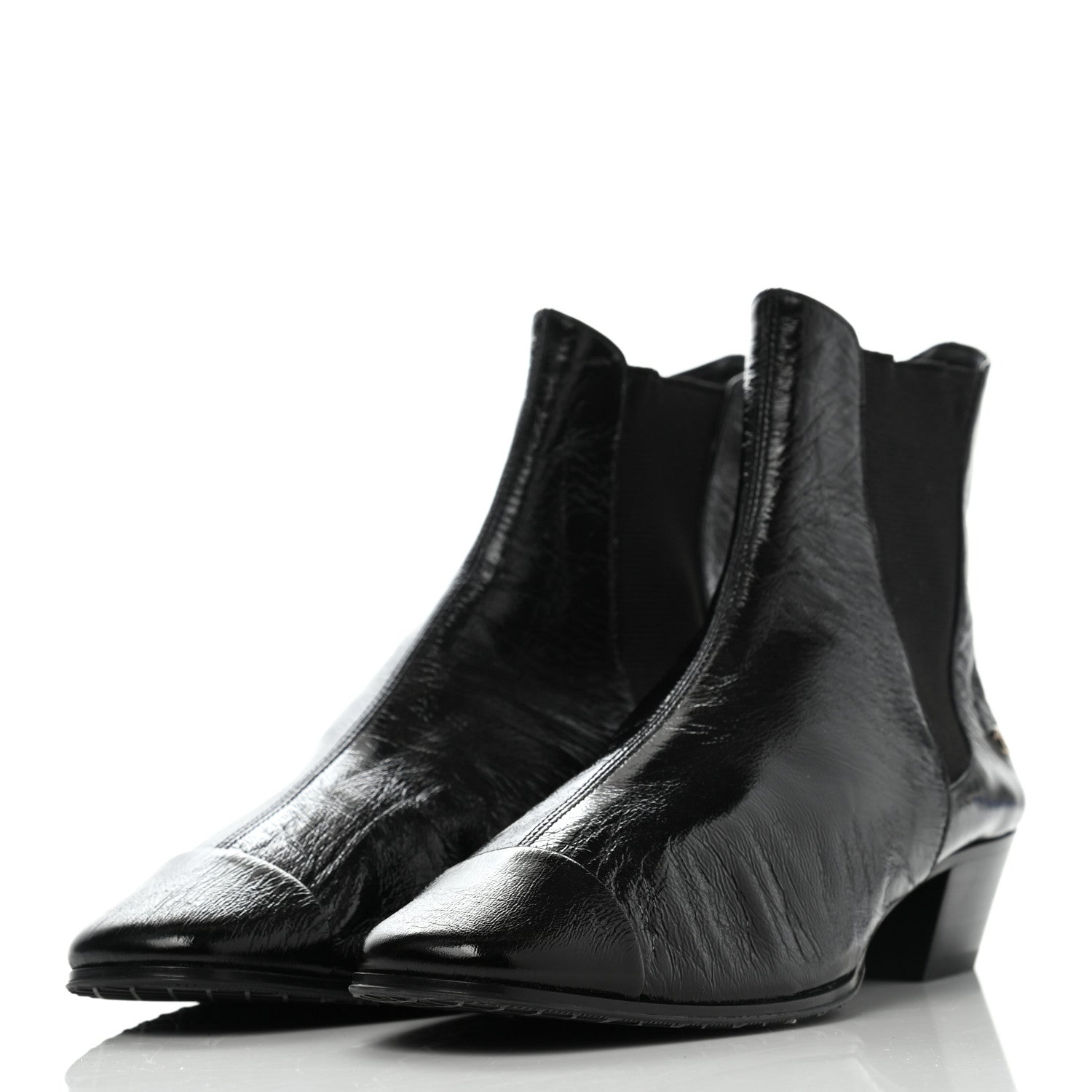 Chanel Patent Lambskin Elastic Short Boots 36.5 Black 3 of 7
