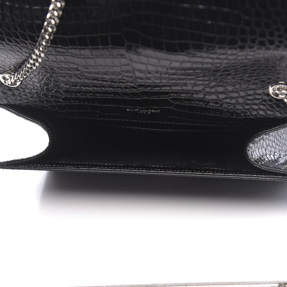 Saint Laurent Calfskin Crocodile Embossed Medium Classic Monogram Kate Tassel Satchel Black 5 of 9