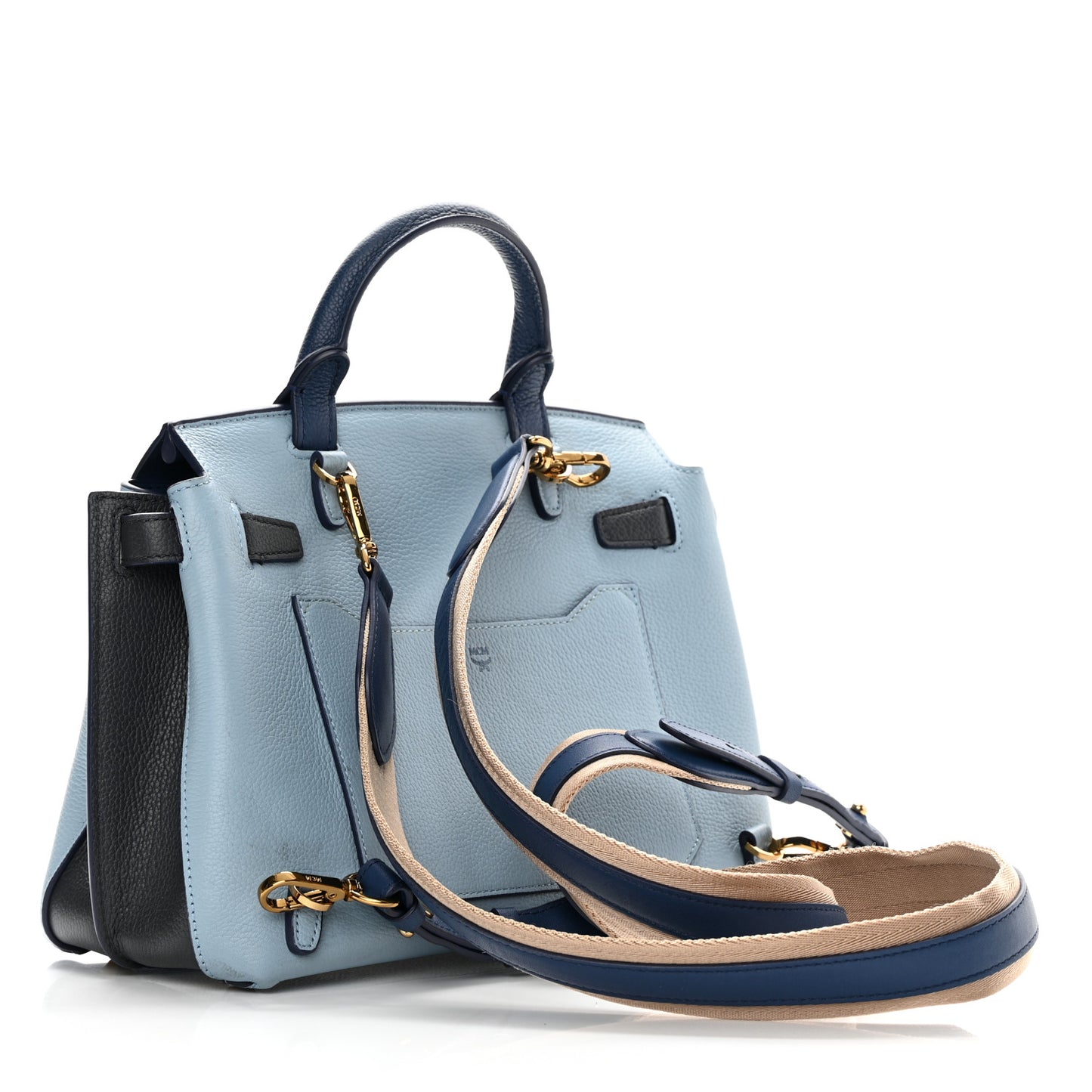 Grained Calfskin Large Milla Convertible Backpack Navy Multicolor