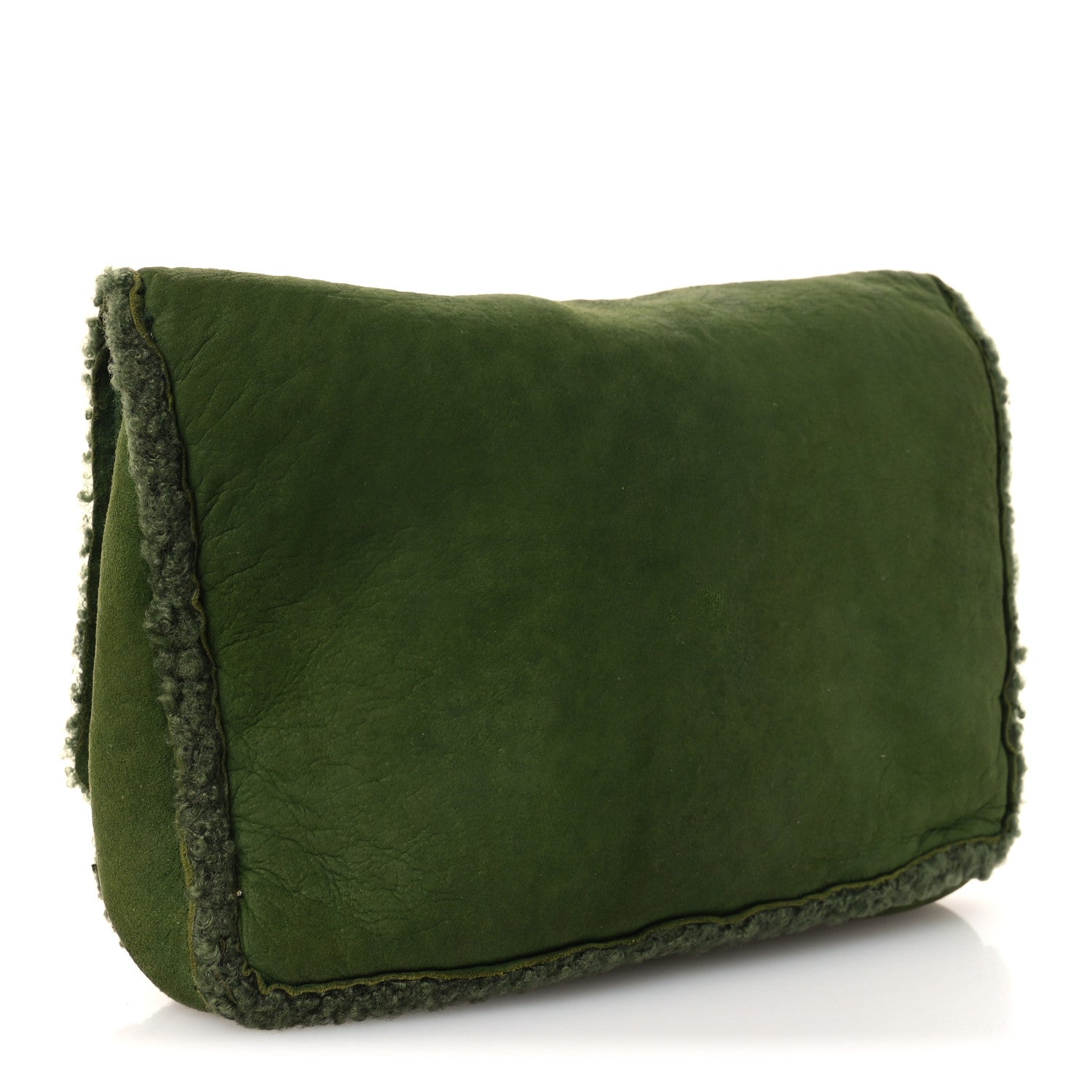 Chanel Suede Shearling Flap Clutch Green 3 of 10