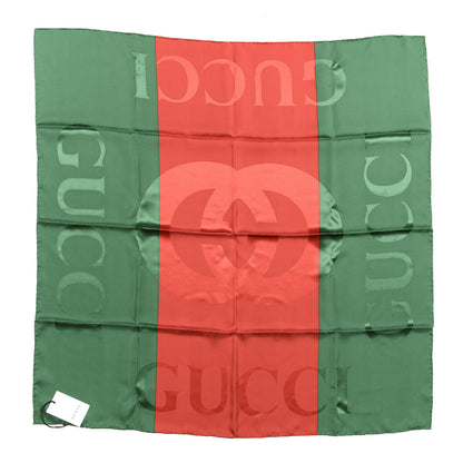 Gucci Silk Logo Square Scarf Green Red 1 of 3