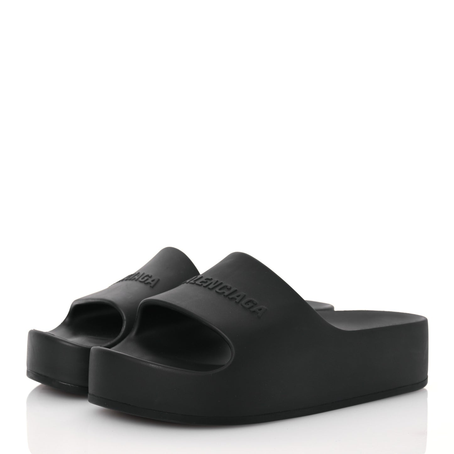 Rubber Chunky Platform Slide Sandals 39 Black