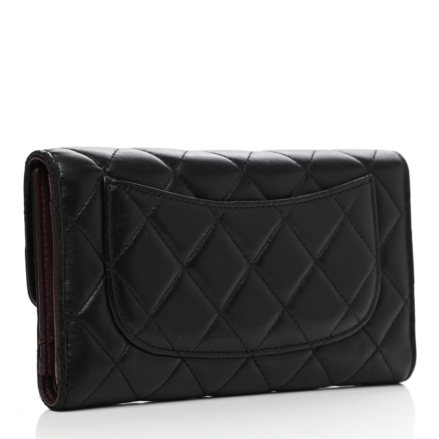 Lambskin Quilted Large Flap Wallet Black
