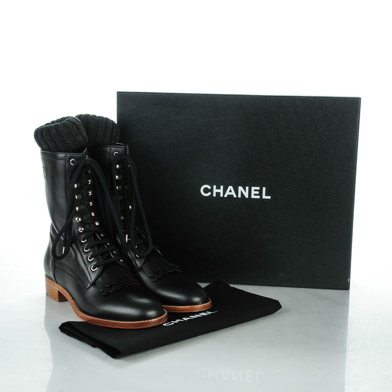 Chanel Calfskin Sock High CC Combat Boots 42 Black 7 of 7