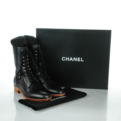 Chanel Calfskin Sock High CC Combat Boots 42 Black 7 of 7