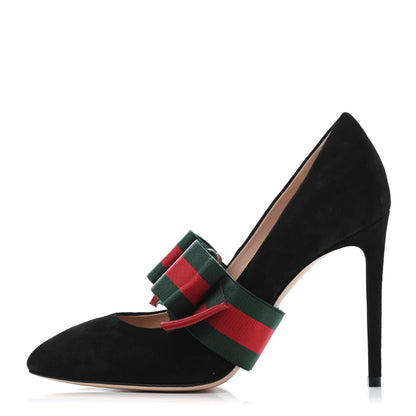 Gucci Kid Scamosciato Removable Web Bow High Heel Pumps 37.5 Black 1 of 4
