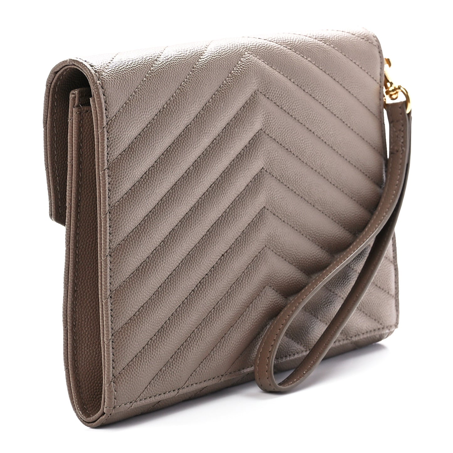 Grain De Poudre Matelasse Chevron Monogram Envelope Clutch Dark Beige
