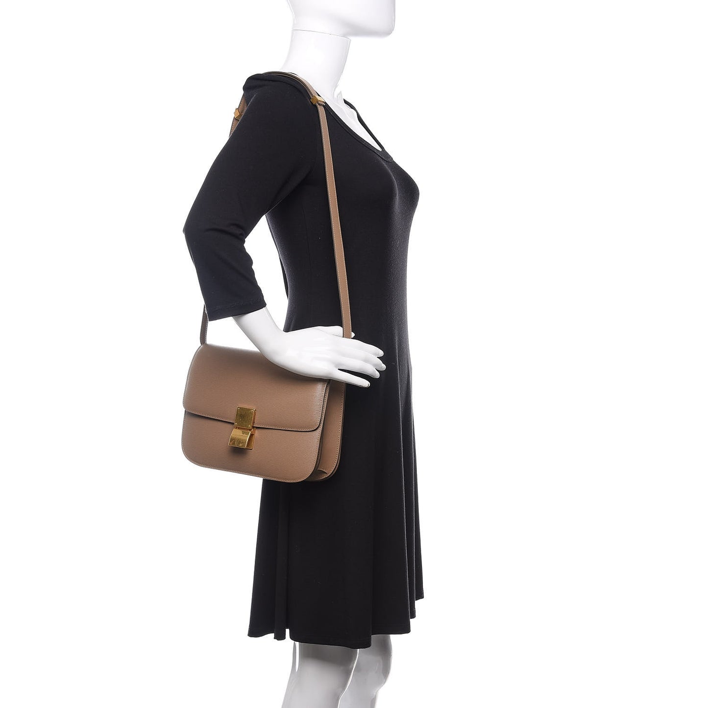 Liege Calfskin Medium Classic Box Flap Bag Taupe