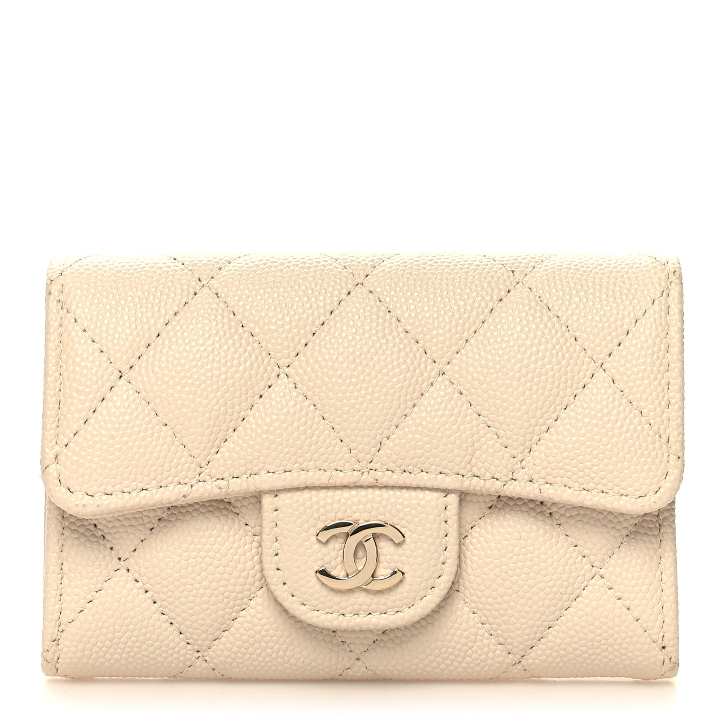 Caviar Quilted Flap Card Holder Wallet White