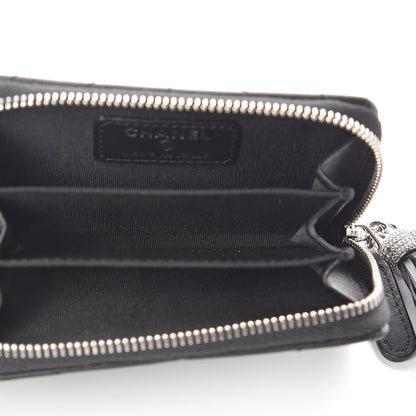 Chanel Calfskin Chevron Quilted Tassel Zip Around Coin Purse Black 5 of 7