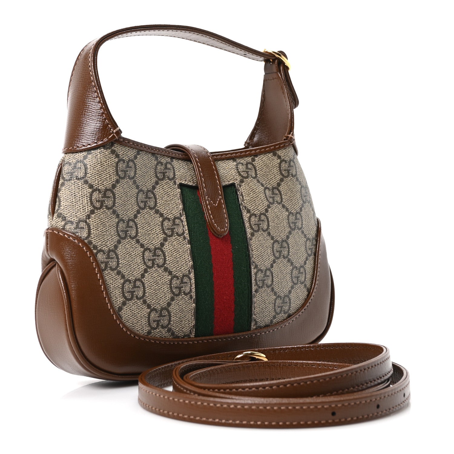 Gucci GG Supreme Monogram Azalea Calfskin Web Mini Jackie 1961 Hobo Beige Ebony Brown Sugar 3 of 10