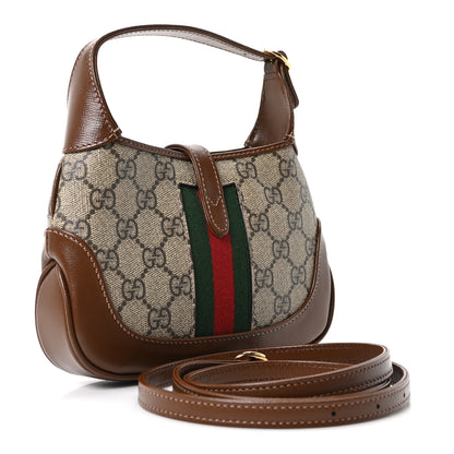 Gucci GG Supreme Monogram Azalea Calfskin Web Mini Jackie 1961 Hobo Beige Ebony Brown Sugar 3 of 10