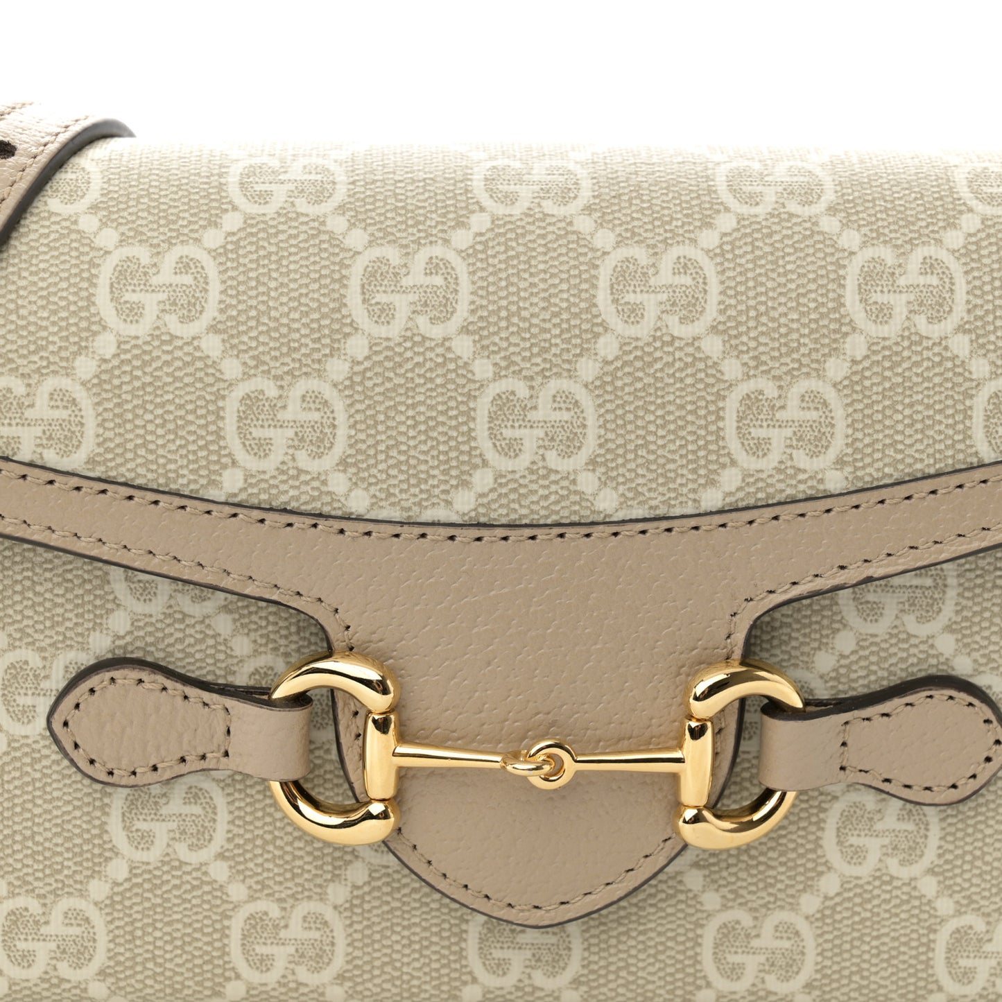 GG Supreme Monogram Textured Dollar Calfskin Mini Horsebit 1955 Shoulder Bag Beige Mystic White Oatmeal