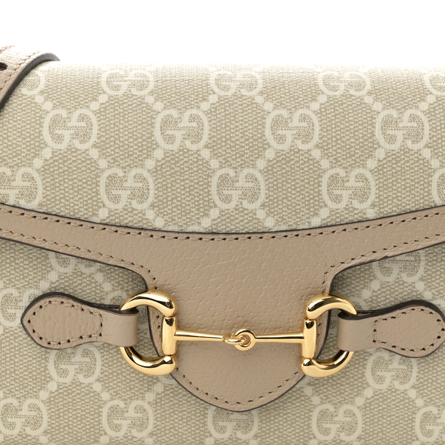 Gucci GG Supreme Monogram Textured Dollar Calfskin Mini Horsebit 1955 Shoulder Bag Beige Mystic White Oatmeal 8 of 11