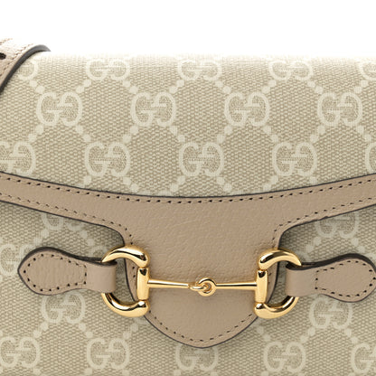Gucci GG Supreme Monogram Textured Dollar Calfskin Mini Horsebit 1955 Shoulder Bag Beige Mystic White Oatmeal 8 of 11