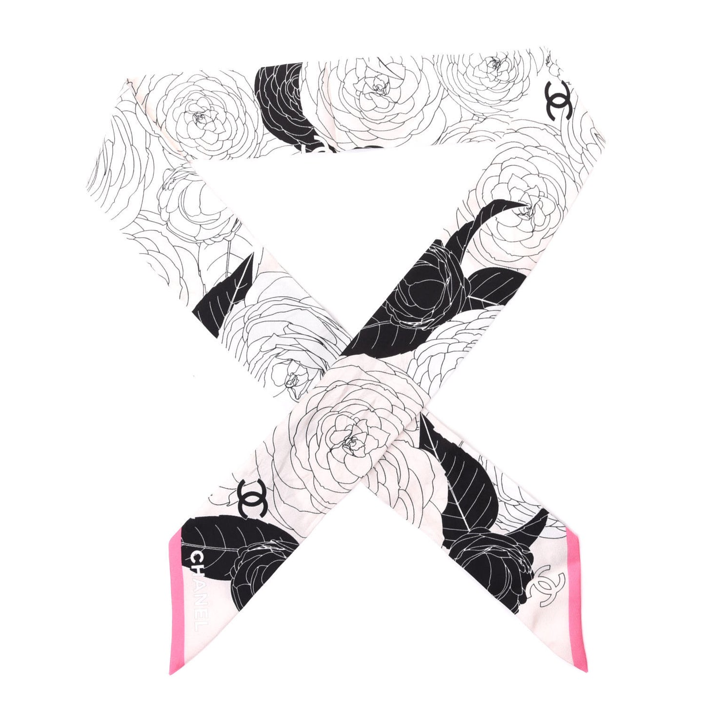 Silk CC Camellia Slim Bandeau Scarf Light Pink White
