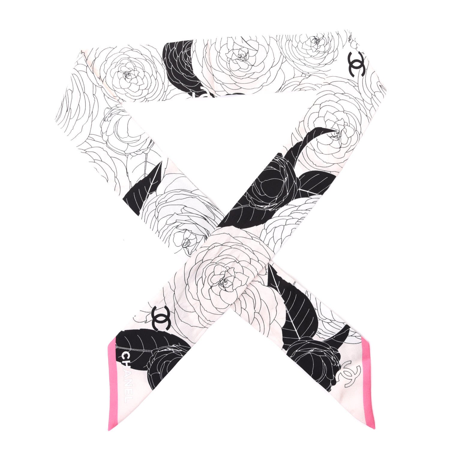 Chanel Silk CC Camellia Slim Bandeau Scarf Light Pink White 1 of 3
